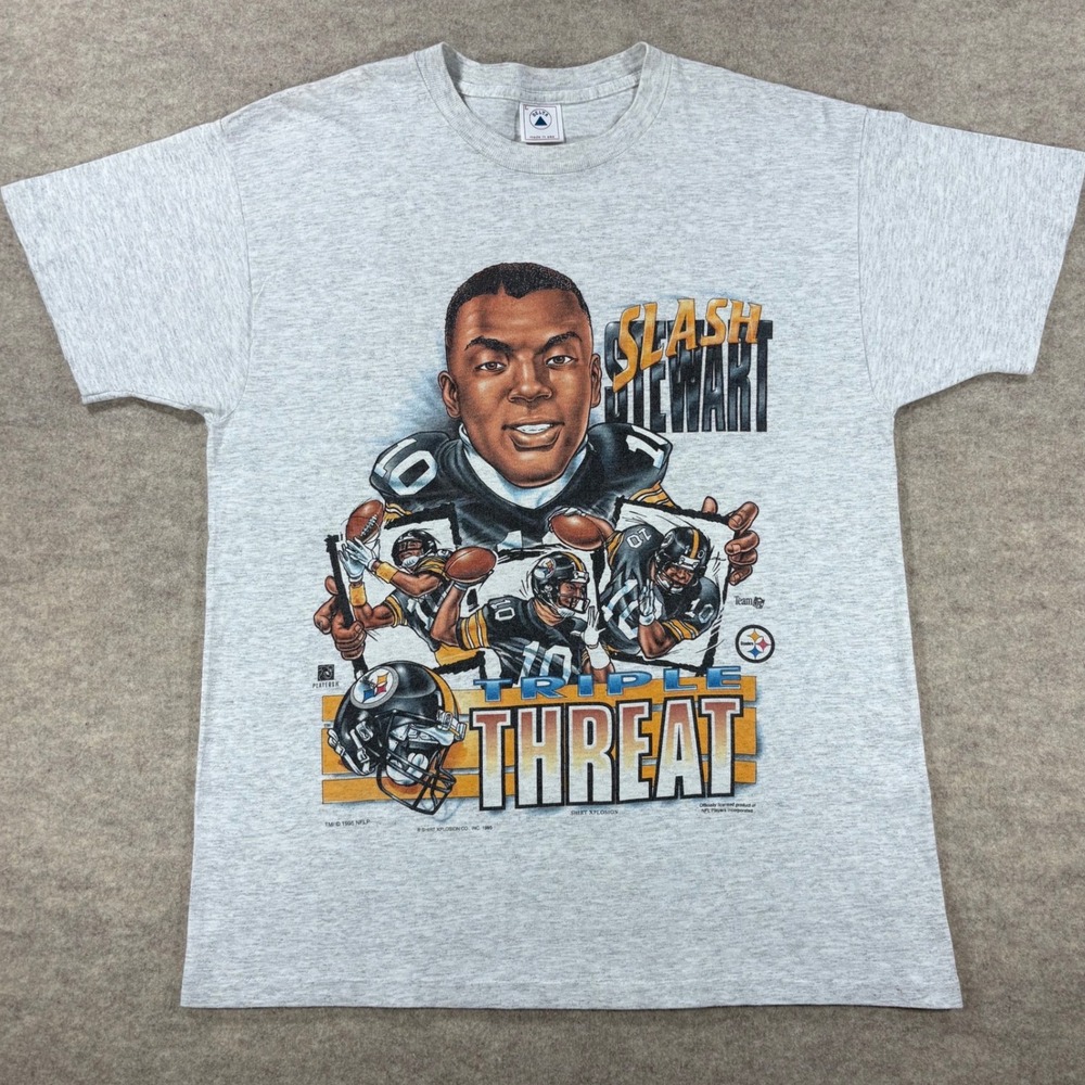 Vintage 1995 Kordell Slash Stewart Steelers Triple Threat T-Shirt Gray Large
